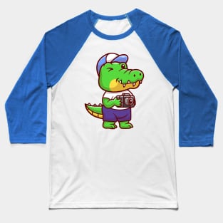 Cute Crocodile Photographer Holding Camera Cartoon Baseball T-Shirt